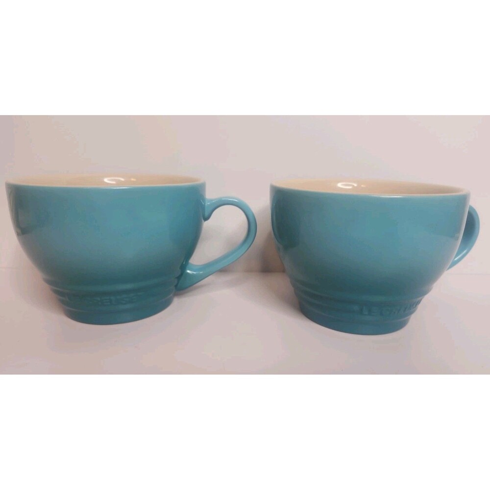 Set Of 2 Le Creuset Stoneware Grand Cappuccino Mugs 400ml / 14oz Caribbean Blue